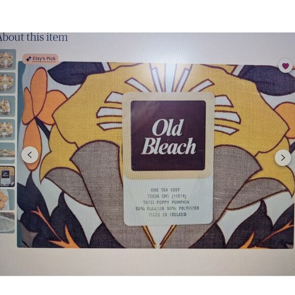 Vintage OLD BLEACH Irish Linen TEA COZY Funky Retro Mid Century ~ Poppy Pumpkin - Picture 6 of 9